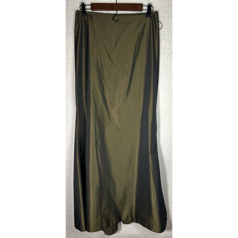 Carmen Marc Valvo Women Avacado Green Formal Full Length Satin Skirt Sz 4